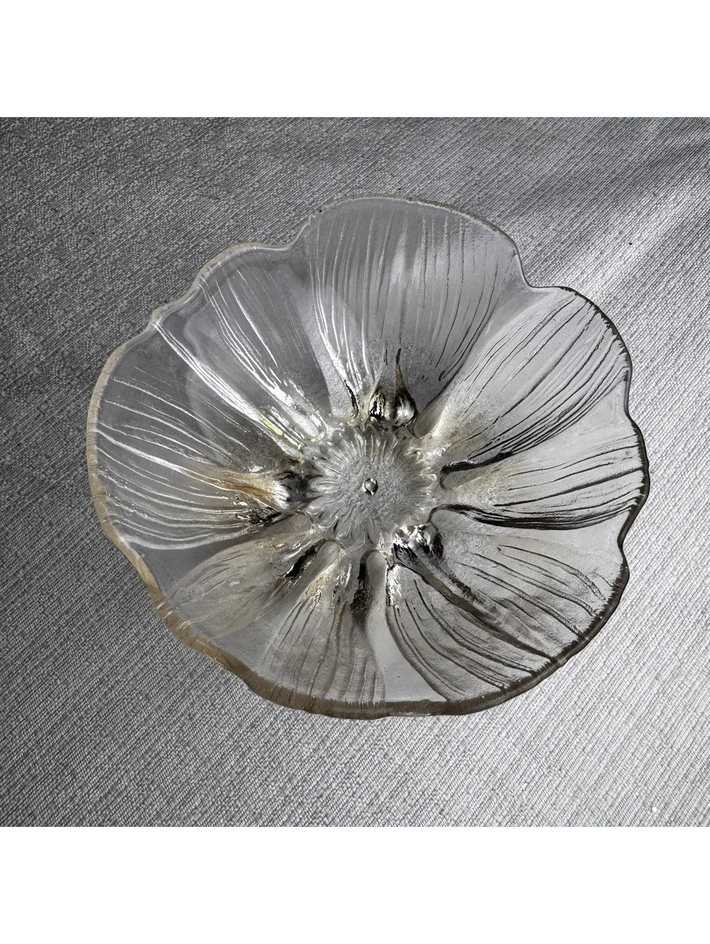Vintage Iridescent Peach Sheen Glass Flower Bowls Set of 6